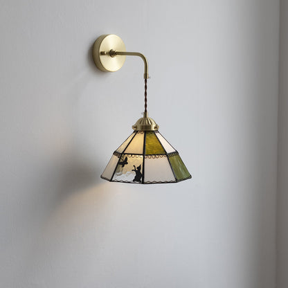 Contemporary Creative Cone Cat Butterfly Brass Glass 1-Light Wall Sconce Lamp For Bedroom