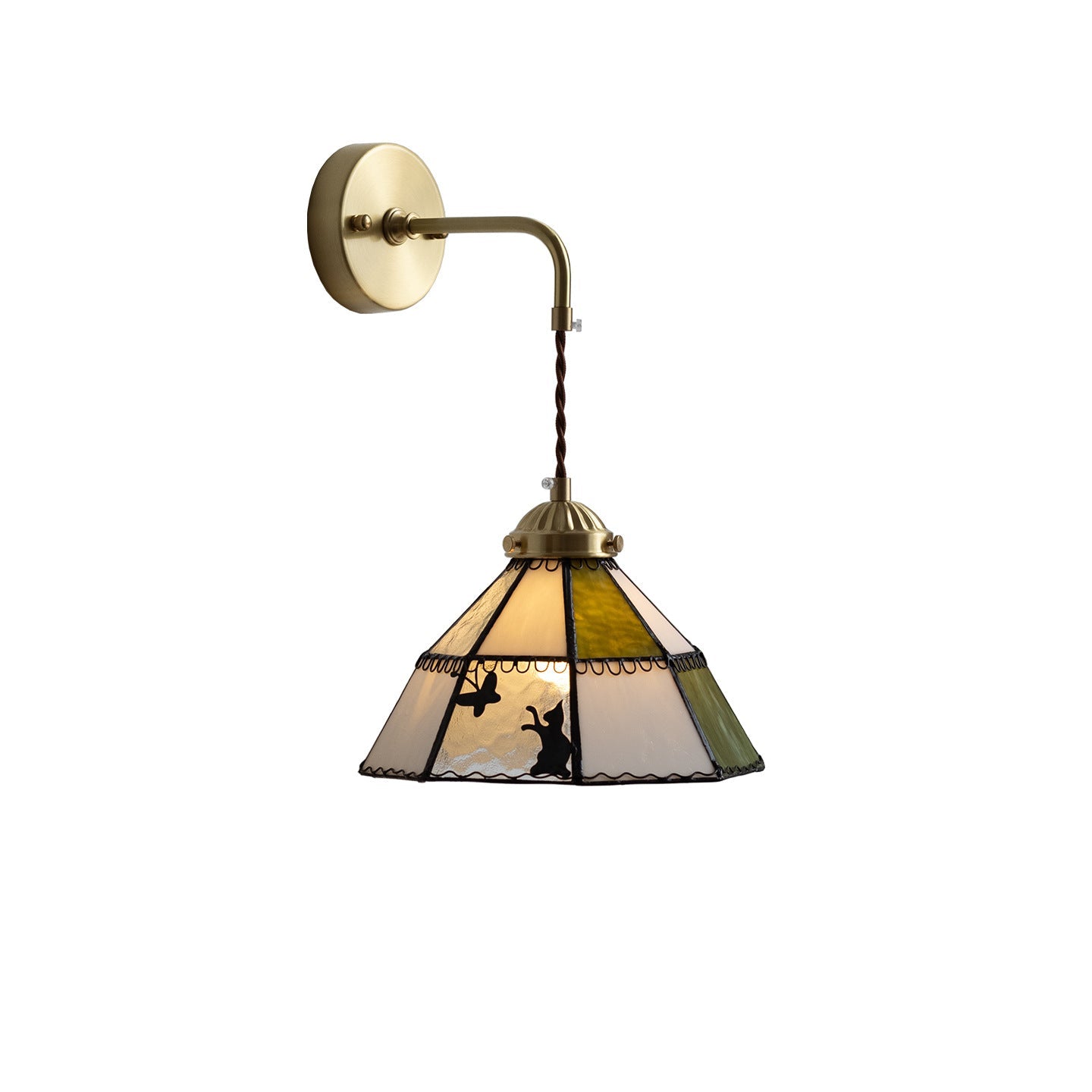 Contemporary Creative Cone Cat Butterfly Brass Glass 1-Light Wall Sconce Lamp For Bedroom