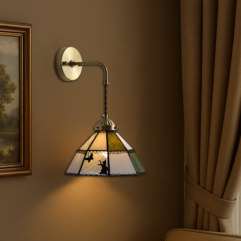 Contemporary Creative Cone Cat Butterfly Brass Glass 1-Light Wall Sconce Lamp For Bedroom