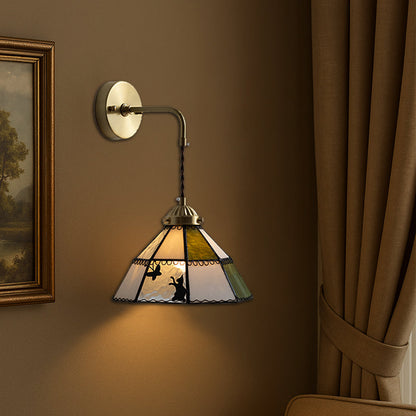 Contemporary Creative Cone Cat Butterfly Brass Glass 1-Light Wall Sconce Lamp For Bedroom