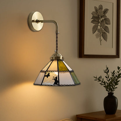 Contemporary Creative Cone Cat Butterfly Brass Glass 1-Light Wall Sconce Lamp For Bedroom