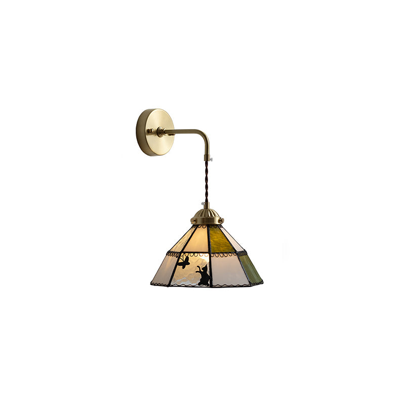 Contemporary Creative Cone Cat Butterfly Brass Glass 1-Light Wall Sconce Lamp For Bedroom