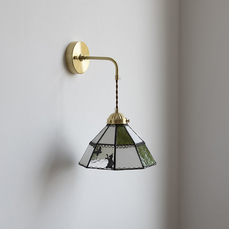 Contemporary Creative Cone Cat Butterfly Brass Glass 1-Light Wall Sconce Lamp For Bedroom
