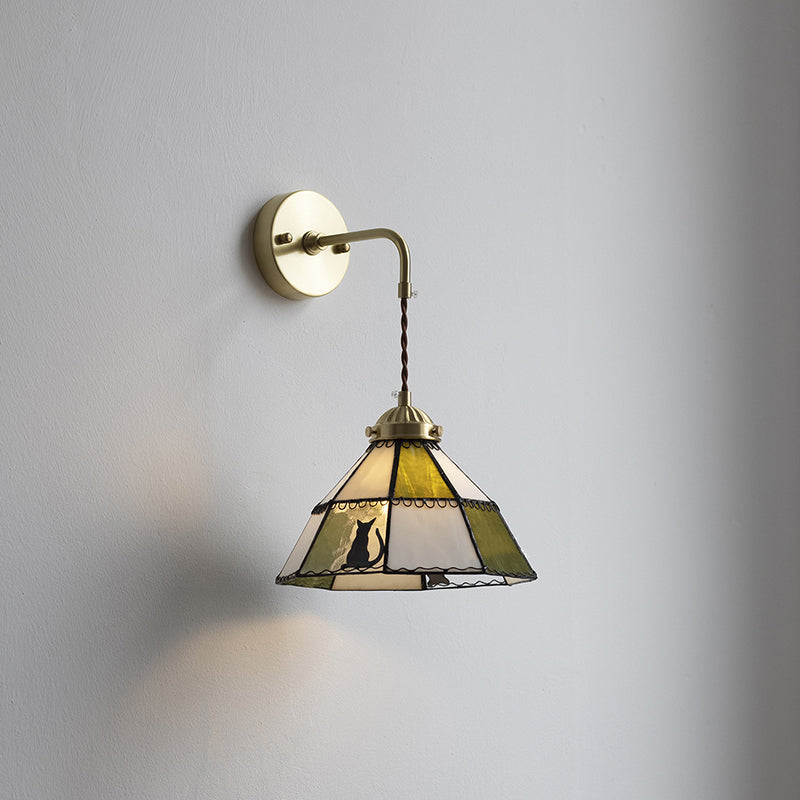 Contemporary Creative Cone Cat Butterfly Brass Glass 1-Light Wall Sconce Lamp For Bedroom