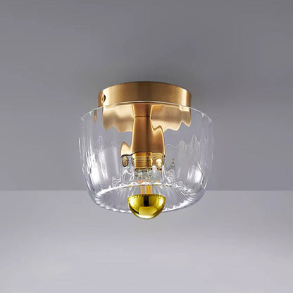 Contemporary Retro Bowl Iron Glass 1-Light Semi-Flush Mount Ceiling Light For Entryway