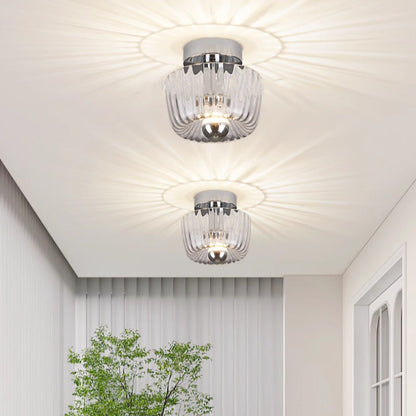 Contemporary Retro Bowl Iron Glass 1-Light Semi-Flush Mount Ceiling Light For Entryway