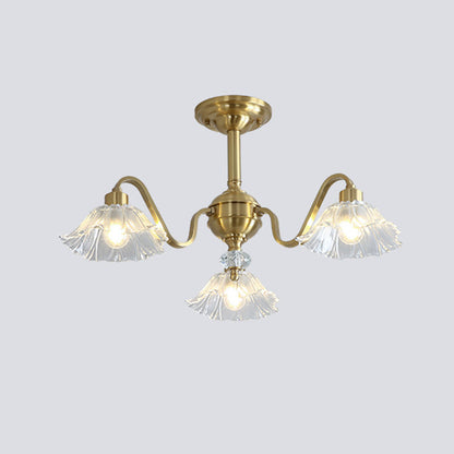 Contemporary Luxury Flower Brass Crystal Glass 3/5/6/8/10/15-Light Chandelier For Living Room