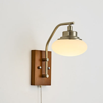 Traditional Vintage Pumpkin & Oval Solid Wood Iron Resin Zipper 1-Light Wall Sconce Lamp For Bedroom
