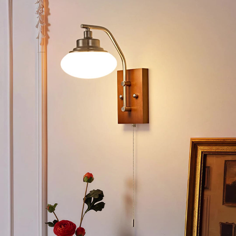 Traditional Vintage Pumpkin & Oval Solid Wood Iron Resin Zipper 1-Light Wall Sconce Lamp For Bedroom