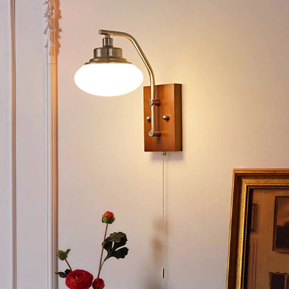 Traditional Vintage Pumpkin & Oval Solid Wood Iron Resin Zipper 1-Light Wall Sconce Lamp For Bedroom