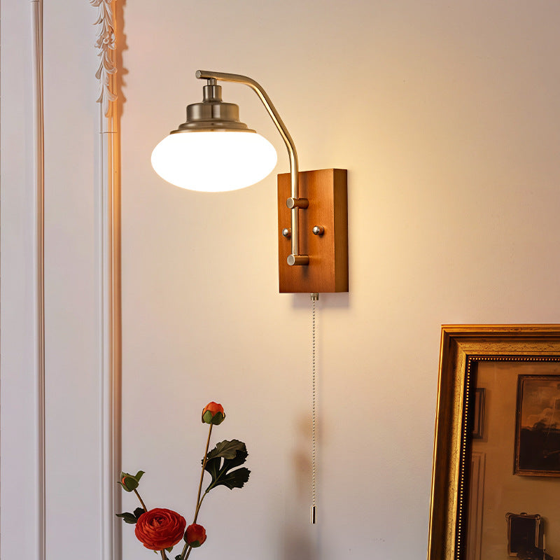 Traditional Vintage Pumpkin & Oval Solid Wood Iron Resin Zipper 1-Light Wall Sconce Lamp For Bedroom