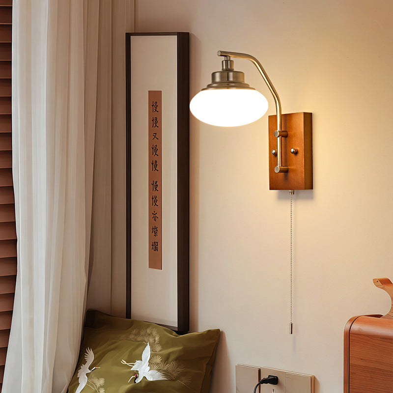 Traditional Vintage Pumpkin & Oval Solid Wood Iron Resin Zipper 1-Light Wall Sconce Lamp For Bedroom