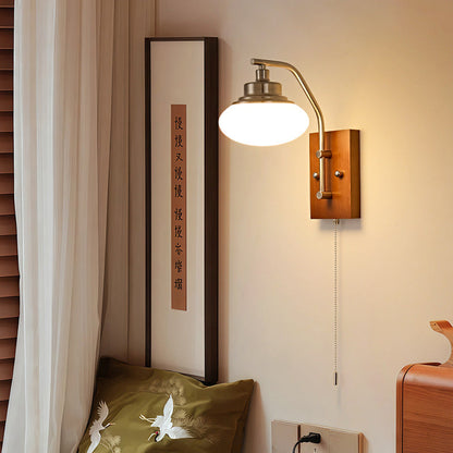 Traditional Vintage Pumpkin & Oval Solid Wood Iron Resin Zipper 1-Light Wall Sconce Lamp For Bedroom