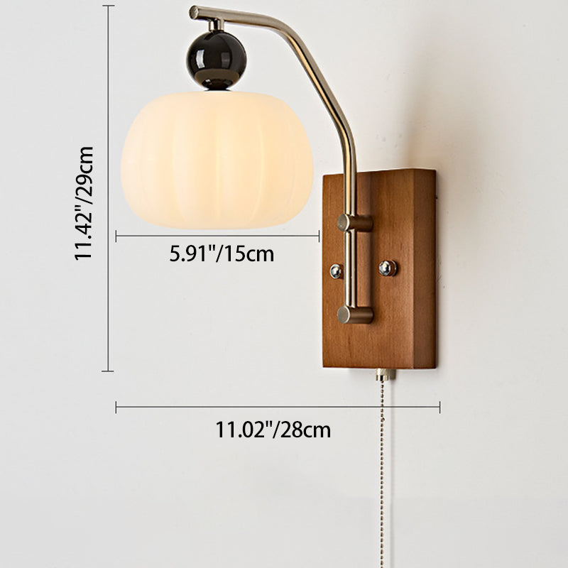 Traditional Vintage Pumpkin & Oval Solid Wood Iron Resin Zipper 1-Light Wall Sconce Lamp For Bedroom