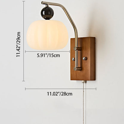 Traditional Vintage Pumpkin & Oval Solid Wood Iron Resin Zipper 1-Light Wall Sconce Lamp For Bedroom