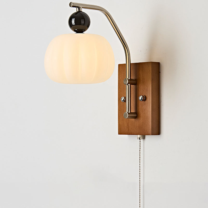 Traditional Vintage Pumpkin & Oval Solid Wood Iron Resin Zipper 1-Light Wall Sconce Lamp For Bedroom