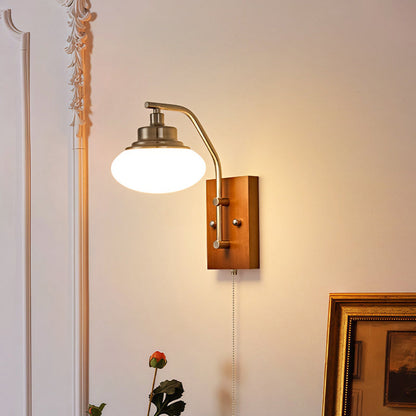 Traditional Vintage Pumpkin & Oval Solid Wood Iron Resin Zipper 1-Light Wall Sconce Lamp For Bedroom