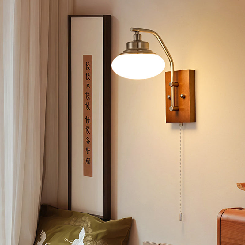 Traditional Vintage Pumpkin & Oval Solid Wood Iron Resin Zipper 1-Light Wall Sconce Lamp For Bedroom
