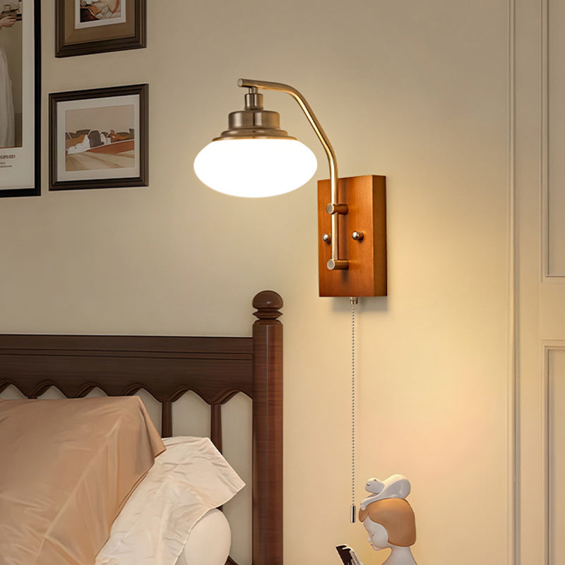 Traditional Vintage Pumpkin & Oval Solid Wood Iron Resin Zipper 1-Light Wall Sconce Lamp For Bedroom