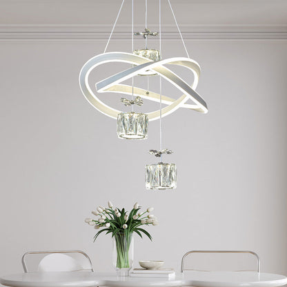 Modern Luxury Butterfly Circular Ring Aluminum Silicone Iron Crystal LED Chandelier For Bedroom