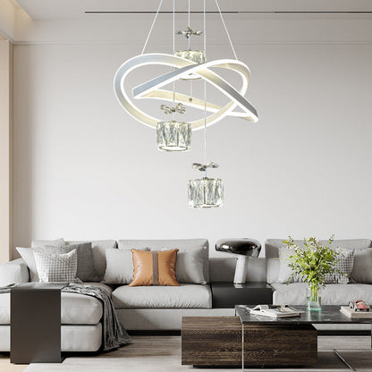 Modern Luxury Butterfly Circular Ring Aluminum Silicone Iron Crystal LED Chandelier For Bedroom