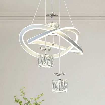 Modern Luxury Butterfly Circular Ring Aluminum Silicone Iron Crystal LED Chandelier For Bedroom