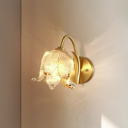 Traditional Rustic Tulip Brass Glass 1-Light Wall Sconce Lamp For Living Room