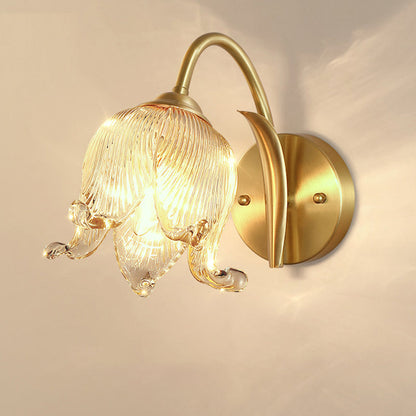 Traditional Rustic Tulip Brass Glass 1-Light Wall Sconce Lamp For Living Room