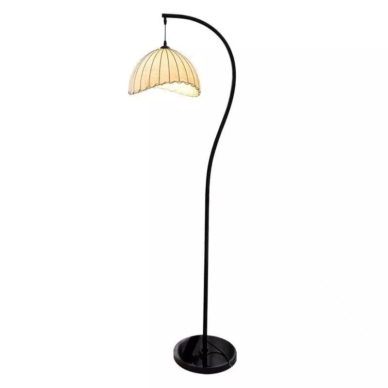 Traditional Vintage Round Hat Iron Fabric 1-Light Standing Floor Lamp For Living Room