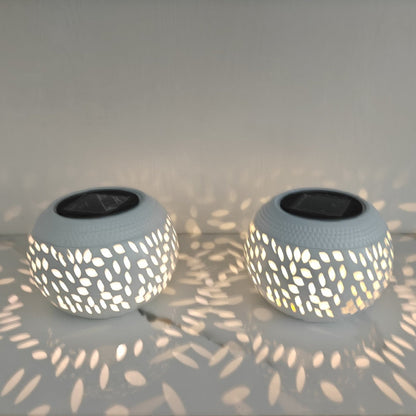 Modern Art Deco Waterproof Solar Hollowed-Out Bowl Iron LED Outdoor Light Landscape Lighting For Garden