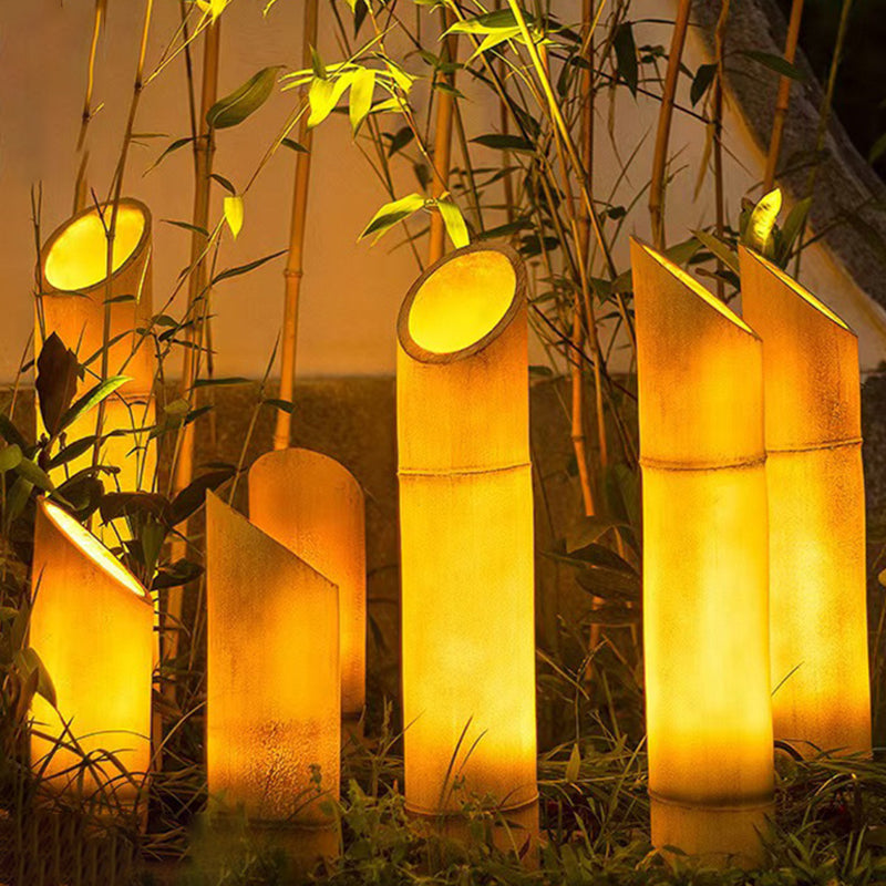 Traditional Rustic Waterproof Solar Bamboo FRP Resin LED Outdoor Light Landscape Lighting For Garden