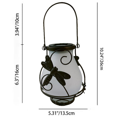 Traditional Rustic Waterproof Solar Lantern Vase Iron Glass LED Outdoor Light Landscape Lighting For Garden