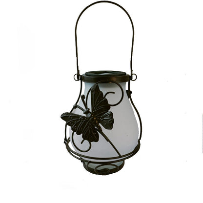 Traditional Rustic Waterproof Solar Lantern Vase Iron Glass LED Outdoor Light Landscape Lighting For Garden