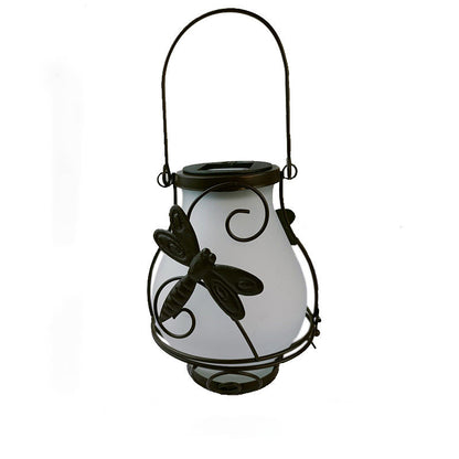 Traditional Rustic Waterproof Solar Lantern Vase Iron Glass LED Outdoor Light Landscape Lighting For Garden
