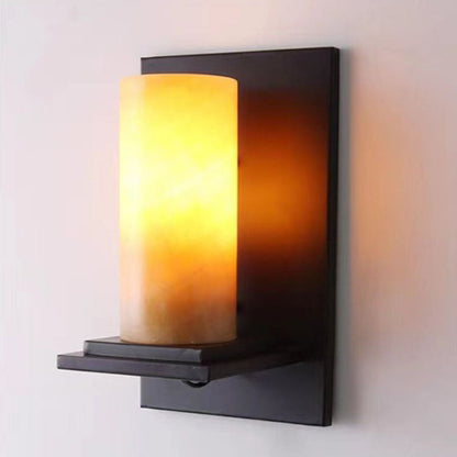 Modern Art Deco Cylinder Iron Natural Marble 1-Light Wall Sconce Lamp For Hallway