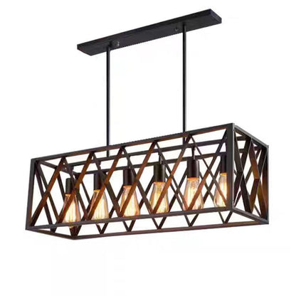 Contemporary Industrial Rectangular Iron 4/6-Light Chandelier For Dining Room