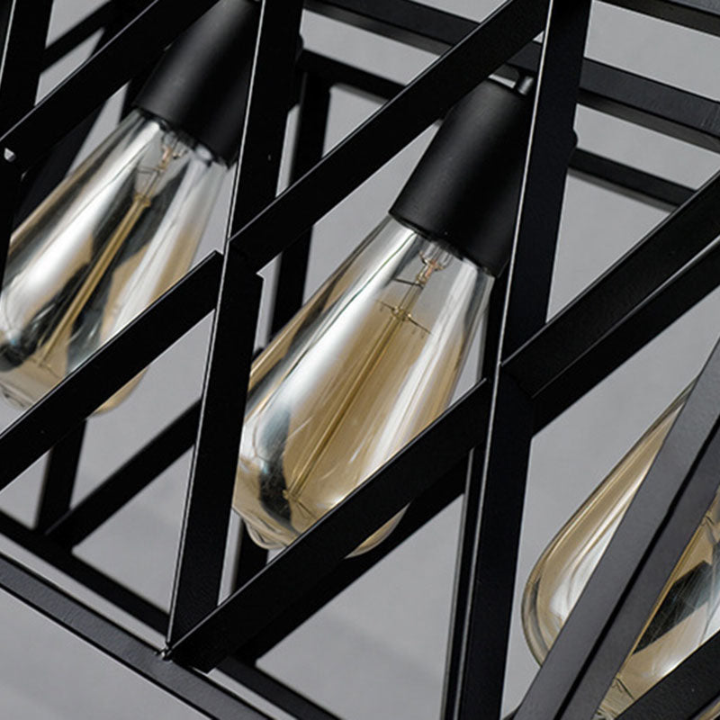 Contemporary Industrial Rectangular Iron 4/6-Light Chandelier For Dining Room