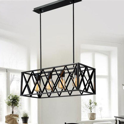 Contemporary Industrial Rectangular Iron 4/6-Light Chandelier For Dining Room