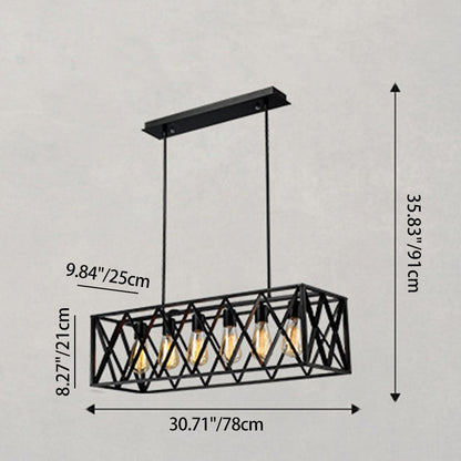Contemporary Industrial Rectangular Iron 4/6-Light Chandelier For Dining Room