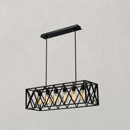 Contemporary Industrial Rectangular Iron 4/6-Light Chandelier For Dining Room