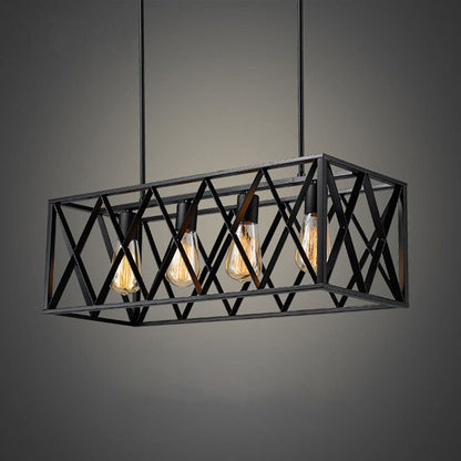 Contemporary Industrial Rectangular Iron 4/6-Light Chandelier For Dining Room