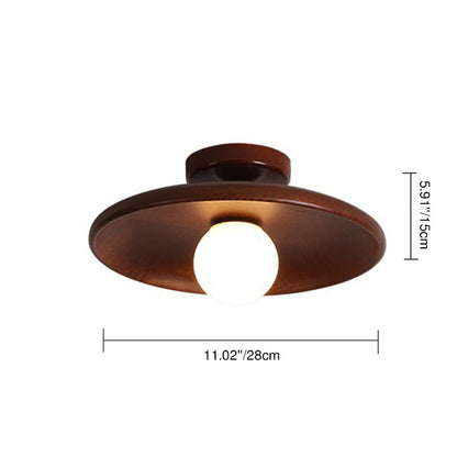 Modern Minimalist Round Solid Wood 1-Light Semi-Flush Mount Ceiling Light For Entryway