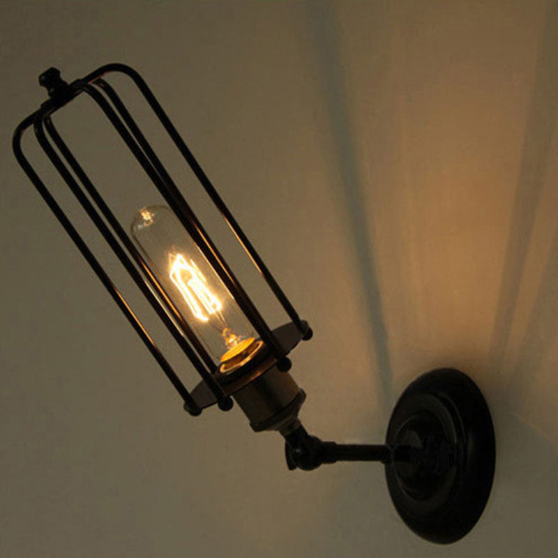 Contemporary Industrial Rotatable Hollow Cylindrical Iron 1-Light Wall Sconce Lamp For Bedroom