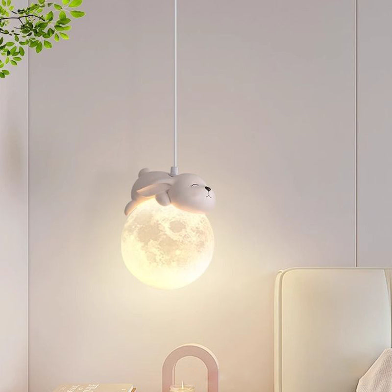 Contemporary Creative Kids Bear Rabbit Iron Resin PLA 1/3-Light Chandelier For Bedroom