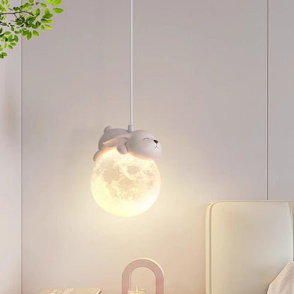 Contemporary Creative Kids Bear Rabbit Iron Resin PLA 1/3-Light Chandelier For Bedroom