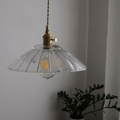 Traditional Japanese Round Copper Glass 1-Light Pendant Light For Living Room