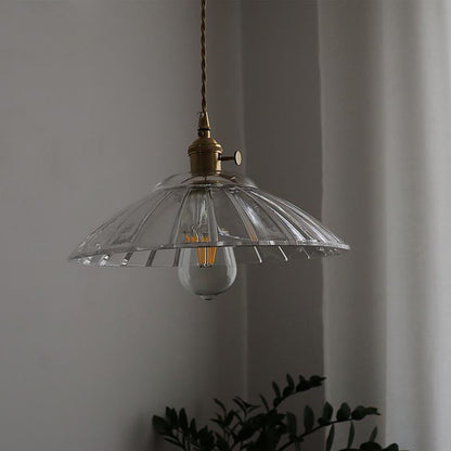 Traditional Japanese Round Copper Glass 1-Light Pendant Light For Living Room