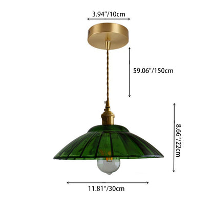 Traditional Japanese Round Copper Glass 1-Light Pendant Light For Living Room