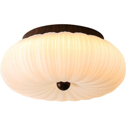 Traditional Vintage Pumpkin Carbon Steel PE LED Semi-Flush Mount Ceiling Light For Bedroom