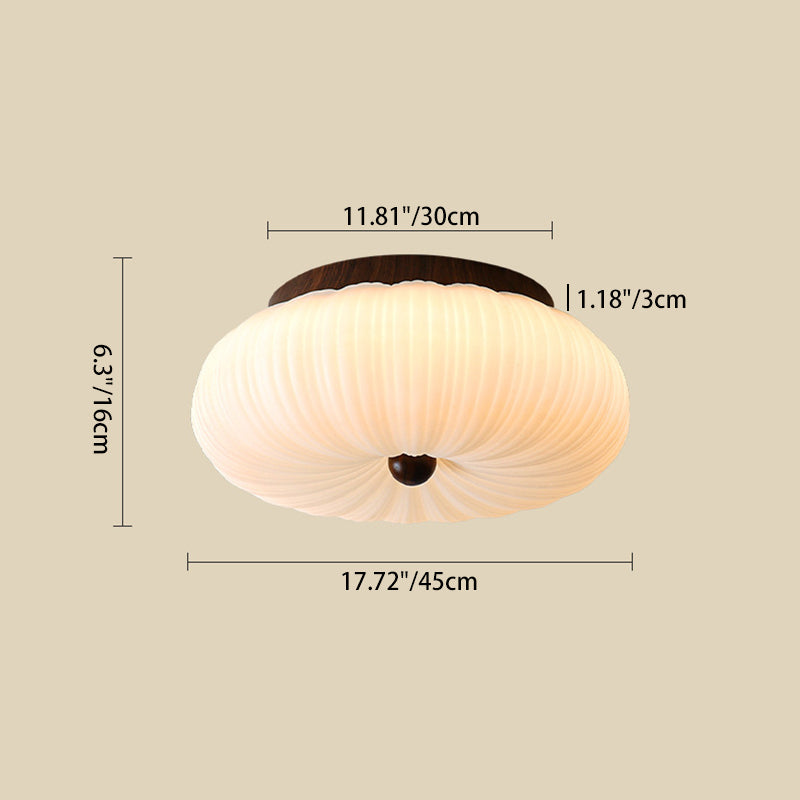 Traditional Vintage Pumpkin Carbon Steel PE LED Semi-Flush Mount Ceiling Light For Bedroom
